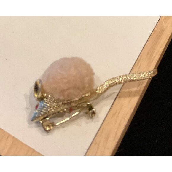 Vintage Mouse Brooch With Faux Fur & Rhinestone Accents - Picture 9 of 12